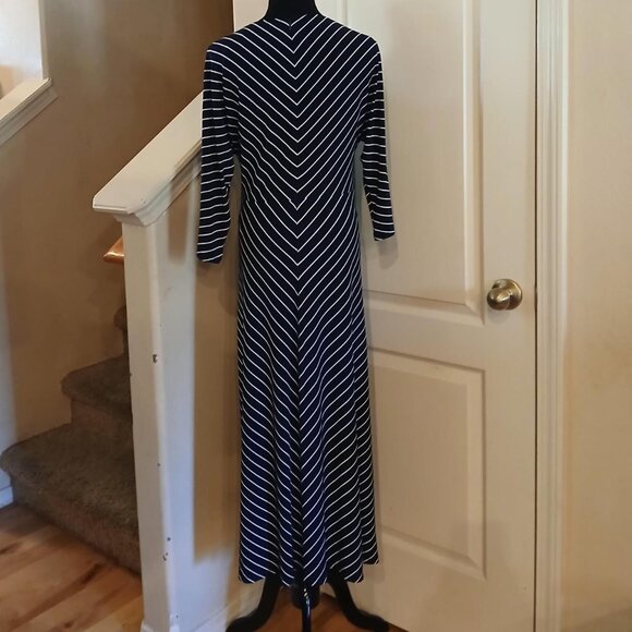 Ralph Lauren Chevron Striped 3/4 Sleeve Faux Wrap V-neck Midi Dress Sz 6 - Picture 2 of 4
